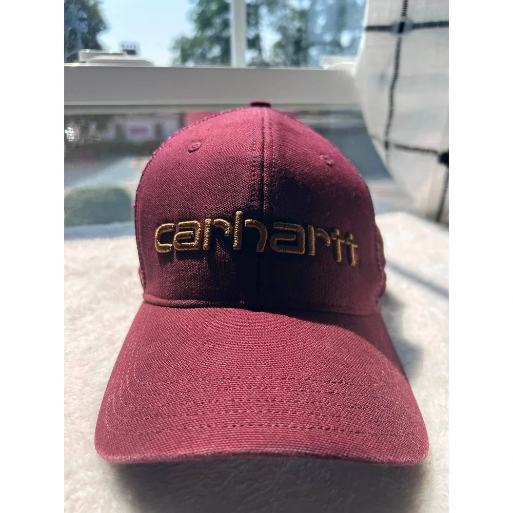 Carhartt Trucker Hat Unisex OS Maroon Mesh Back Snapback Logo Embroidered